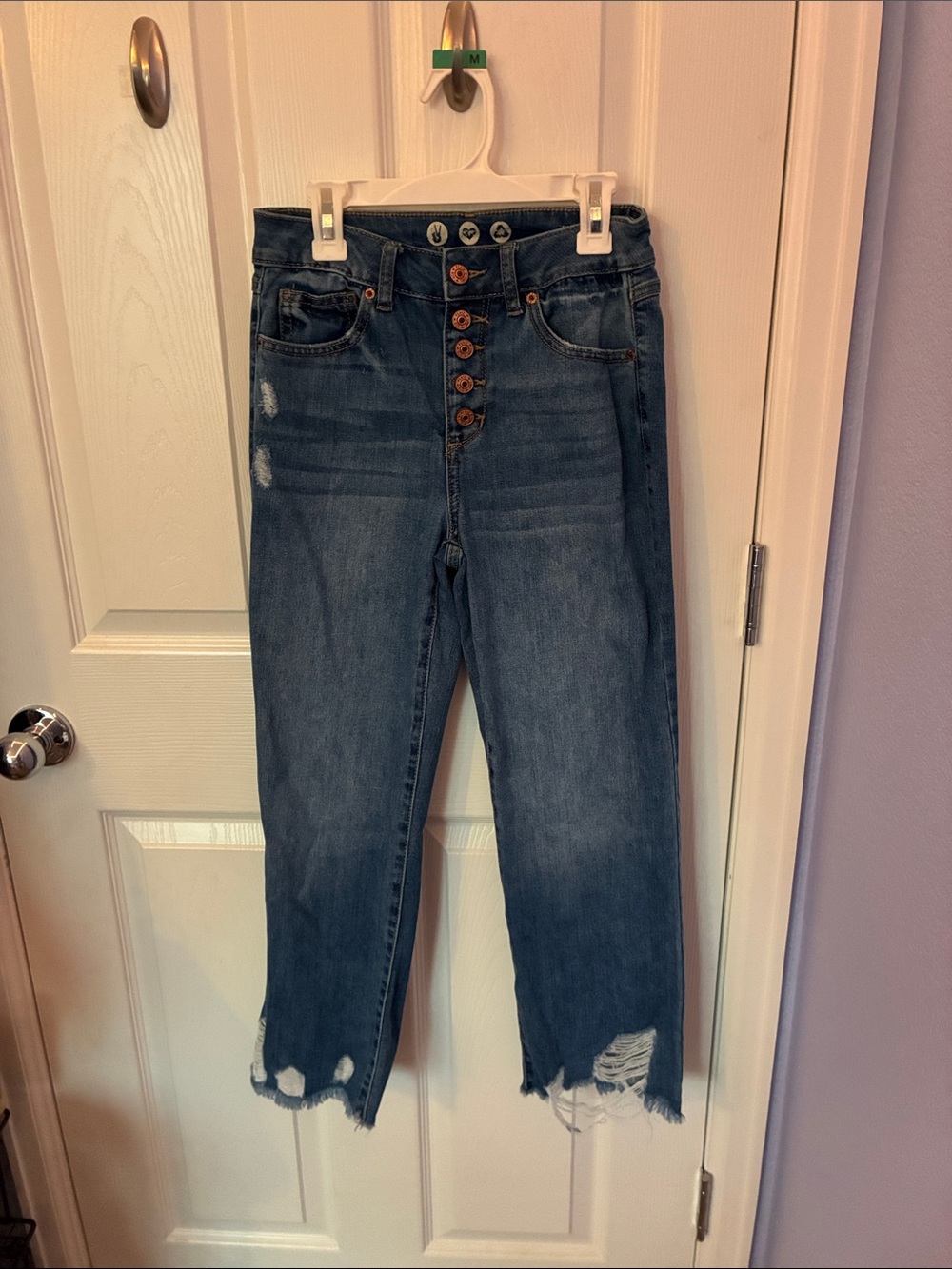 By Rewash High-Rise Button-Fly Distressed Women's Jeans - Dark Blue